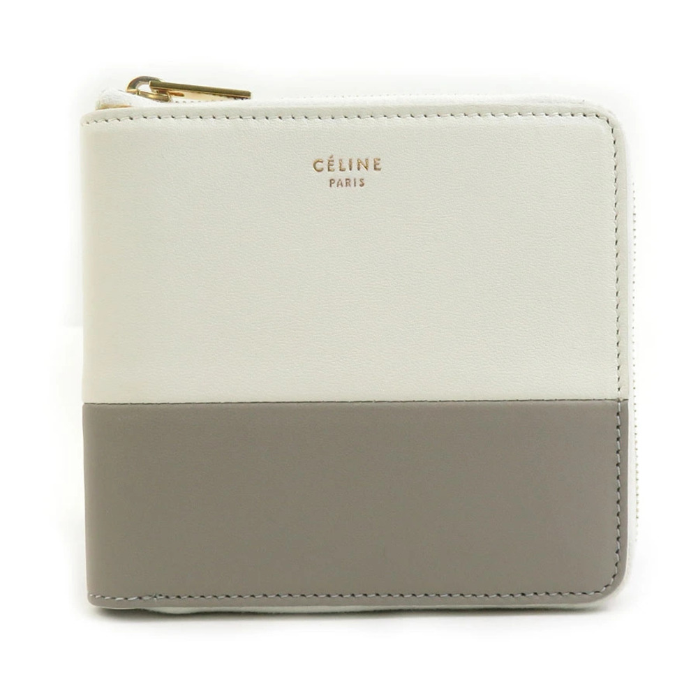 Celine Bi fold Wallet Leather Gray x Ivory White